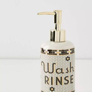 Anthropologie Bistro Tile Stoneware Bath Collection Soap Dispenser Parisian Gold